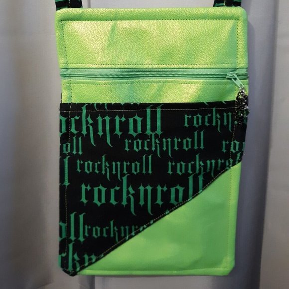 New ROCK N ROLL Vinyl Crossbody Purse Shoulder Bag Black Bright Green Punk Rave - Picture 4 of 10